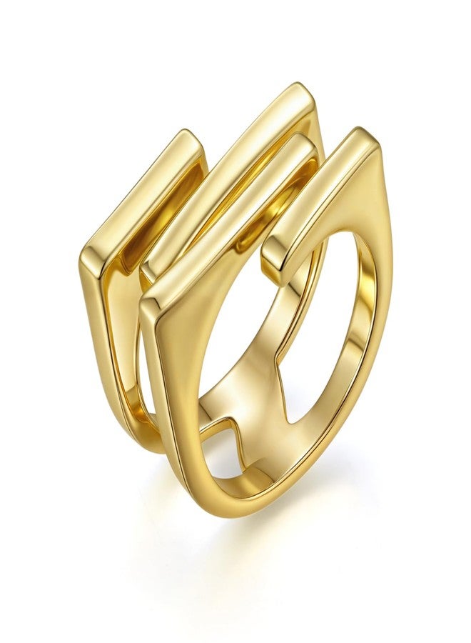 Aprilery Gold and Silver Rings for Women, Fashion 18K Gold Plated Chunky Statement Ring Band Dome Mask Design Cocktail Costume Jewelry for Her (Gold - Multi-layer, 7) - Image 1