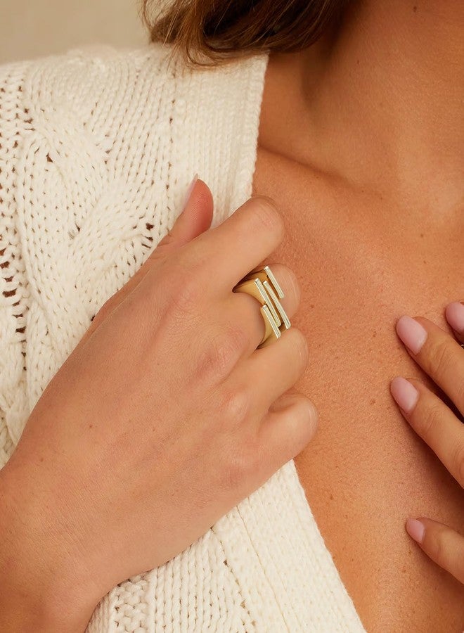 Aprilery Gold and Silver Rings for Women, Fashion 18K Gold Plated Chunky Statement Ring Band Dome Mask Design Cocktail Costume Jewelry for Her (Gold - Multi-layer, 7) - Image 2