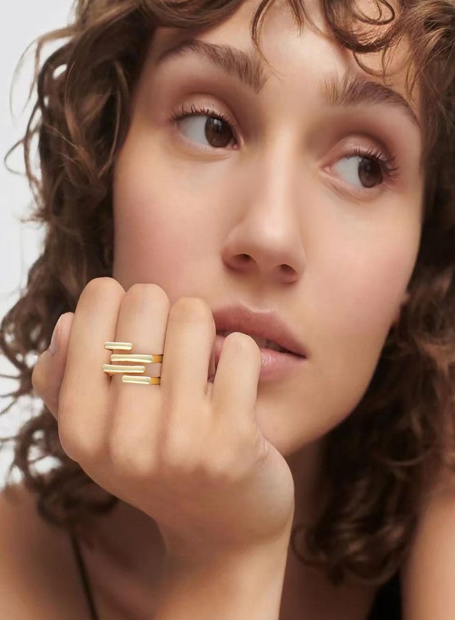 Aprilery Gold and Silver Rings for Women, Fashion 18K Gold Plated Chunky Statement Ring Band Dome Mask Design Cocktail Costume Jewelry for Her (Gold - Multi-layer, 7) - Image 4