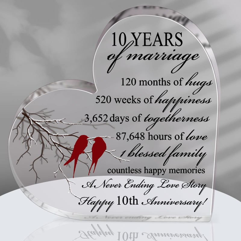 10th Years of Marriage Gift Wedding Anniversary Heart Marriage Keepsake Decoration Gift for Couple Parent Women Mom Husband Wife