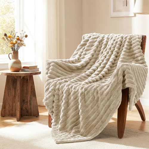 HIMEET Fleece Linen Throw Blanket for Bed 300GSM Ribbed Soft Cozy Blanket for Couch Graduation Birthday Gifts for Women Men Her College Dorm Essentials Minimalist Room Throws 50x60 Inches - Image 3