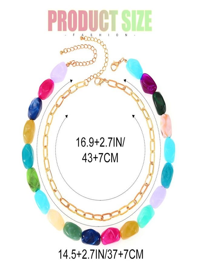 ACEDRE Colorful Statement Gemstone Necklace Chunky Layered Beaded Choker for Women - Image 3