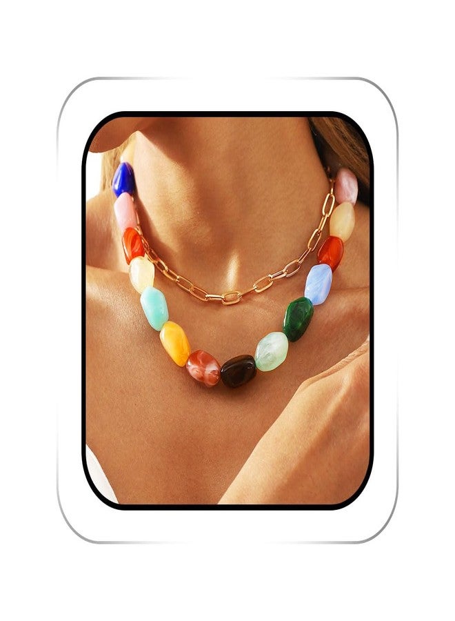 ACEDRE Colorful Statement Gemstone Necklace Chunky Layered Beaded Choker for Women - Image 1