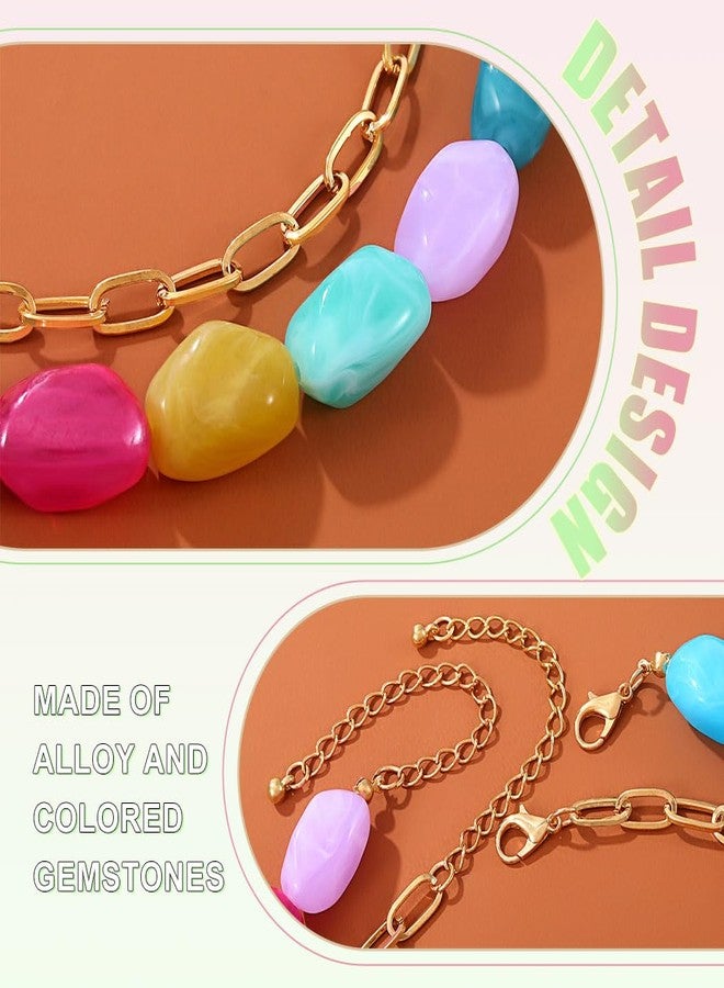 ACEDRE Colorful Statement Gemstone Necklace Chunky Layered Beaded Choker for Women - Image 5