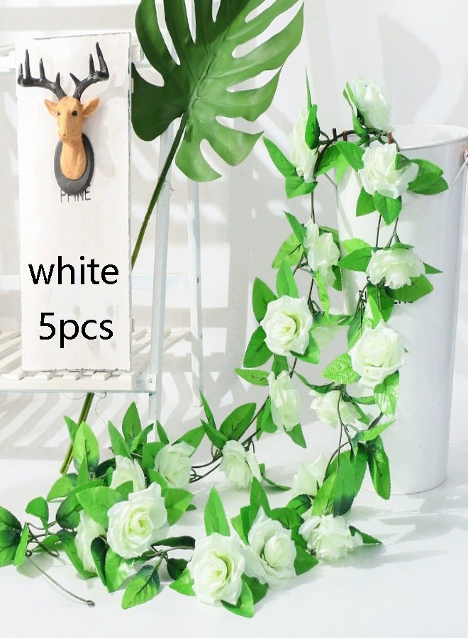 Bolivia's 5pcs Artificial white Rose Branches green vine- An Elegant Touch of Timeless Beauty - artificial rose branches,  flower decor, party decorations, wedding decorations, home decor, garden decor, gifts, birthday, Halloween, Valentine's Day, Mother's Day - Image 4