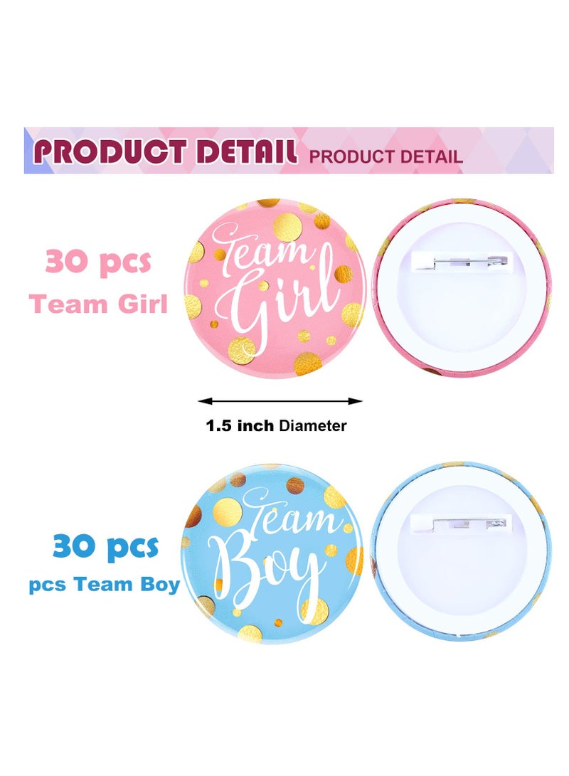 Excefore Gender Reveal Pins, 60 Pcs Team Girl and The Boy on Pin, Baby Shower Pink Blue Pins for Baby Shower Party Favors Baby Shower Party Favors Gender Reveal Party Supplies (1.5 Inches) - Image 2