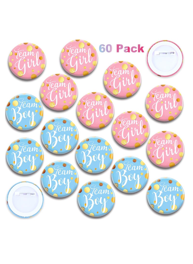 Excefore Gender Reveal Pins, 60 Pcs Team Girl and The Boy on Pin, Baby Shower Pink Blue Pins for Baby Shower Party Favors Baby Shower Party Favors Gender Reveal Party Supplies (1.5 Inches) - Image 1
