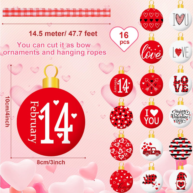gisgfim 16PCS Valentines Ornaments Tree Decorations Valentine's Day Wood Ornaments 2D Love Heart Gnome Hanging Cutouts Valentines Welcome Hello Spring Cute Pattern Home Party Decor Supplies Hanging Craft - Image 2
