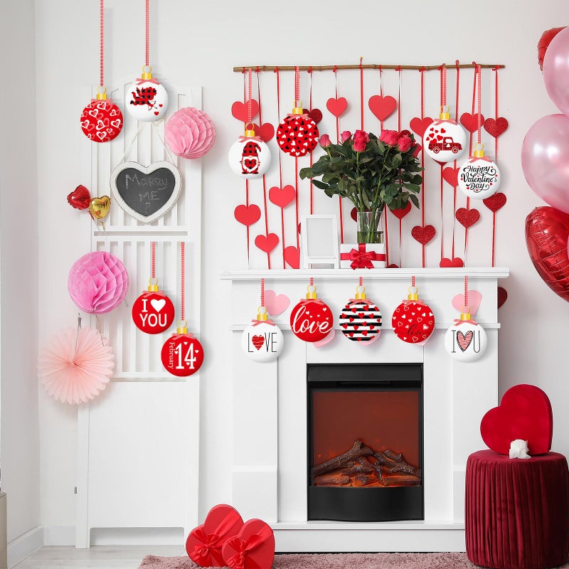 gisgfim 16PCS Valentines Ornaments Tree Decorations Valentine's Day Wood Ornaments 2D Love Heart Gnome Hanging Cutouts Valentines Welcome Hello Spring Cute Pattern Home Party Decor Supplies Hanging Craft - Image 5