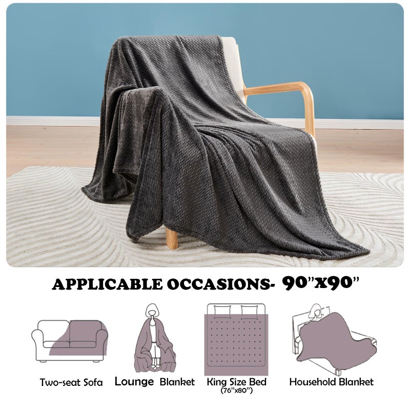 NEWCOSPLAY Super Soft Queen Blanket Dark Grey Premium Silky Flannel Fleece Leaves Pattern Lightweight Bed Blanket All Season Use (Dark Grey  Queen(90""x90"")) - Image 4