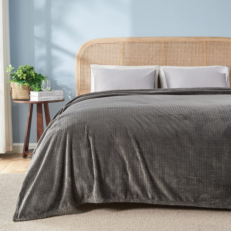 NEWCOSPLAY Super Soft Queen Blanket Dark Grey Premium Silky Flannel Fleece Leaves Pattern Lightweight Bed Blanket All Season Use (Dark Grey  Queen(90""x90"")) - Image 1