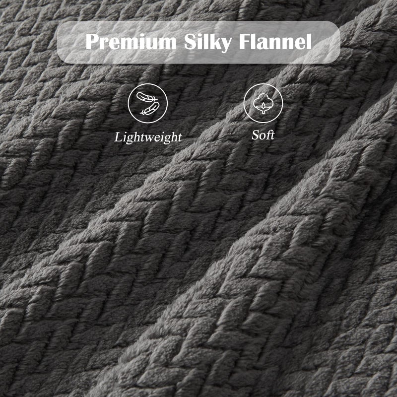 NEWCOSPLAY Super Soft Queen Blanket Dark Grey Premium Silky Flannel Fleece Leaves Pattern Lightweight Bed Blanket All Season Use (Dark Grey  Queen(90""x90"")) - Image 5