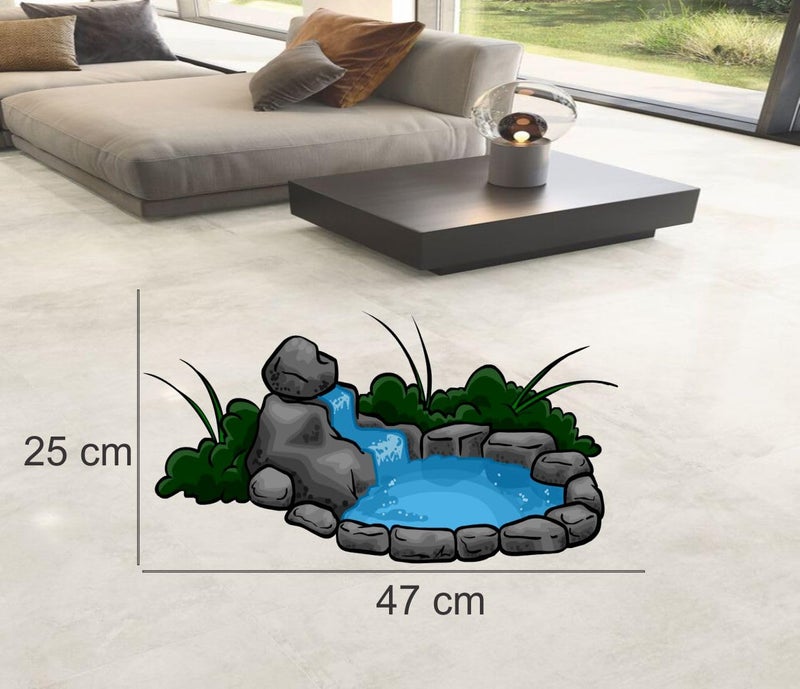 World Care Pond, Stones, Lotus Floor Sticker, 3D, Bedroom, Living Room, Drawing Room, for Kids Room, Bathroom, Peel and Stick, PVC Vinyl, Easy to use, Multicolor Size 25 cm X 47 cm, Pack of 1  - Image 3