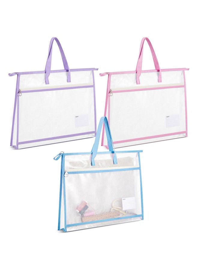 Bulyoou 3 Pcs A3 Project Bag for Quilting Craft Storage for Quilters Clear Mesh Design Art Supply Bag Kids Artwork Storage Organize for Artworks Charts and Teaching Material Multipurpose - Image 1