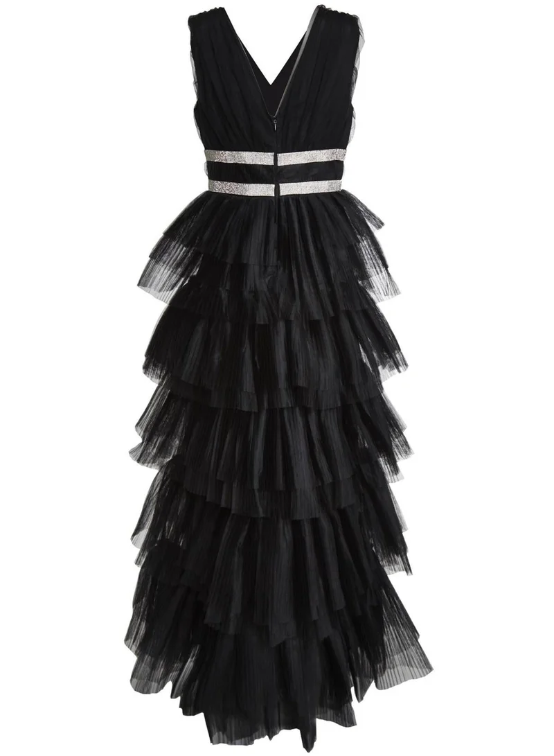 True Decadence  Elizabeth Black Diamante Belted Tulle Maxi Dress for Women | Best Price UAE