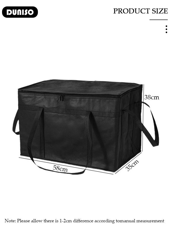 DUNISO Insulated Grocery Bag with Zippered Top, Lunch Delivery Bag, Insulated Shopping Bag, Reusable Food Cooler Bag, Washable, Reinforced Bottom and Handles, Insulated Grocery Bags for Hot Or Cold Food - Image 3