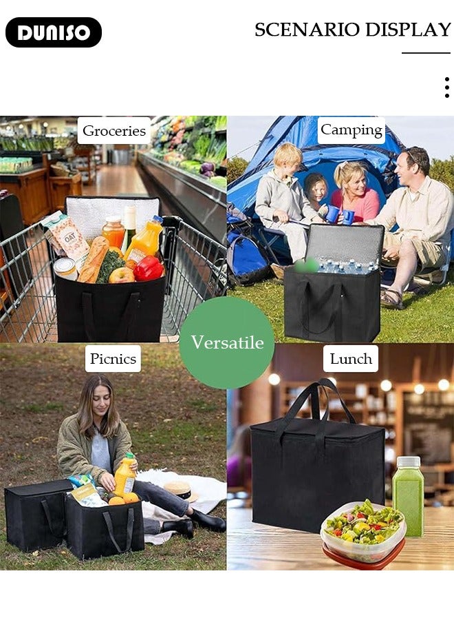 DUNISO Insulated Grocery Bag with Zippered Top, Lunch Delivery Bag, Insulated Shopping Bag, Reusable Food Cooler Bag, Washable, Reinforced Bottom and Handles, Insulated Grocery Bags for Hot Or Cold Food - Image 2
