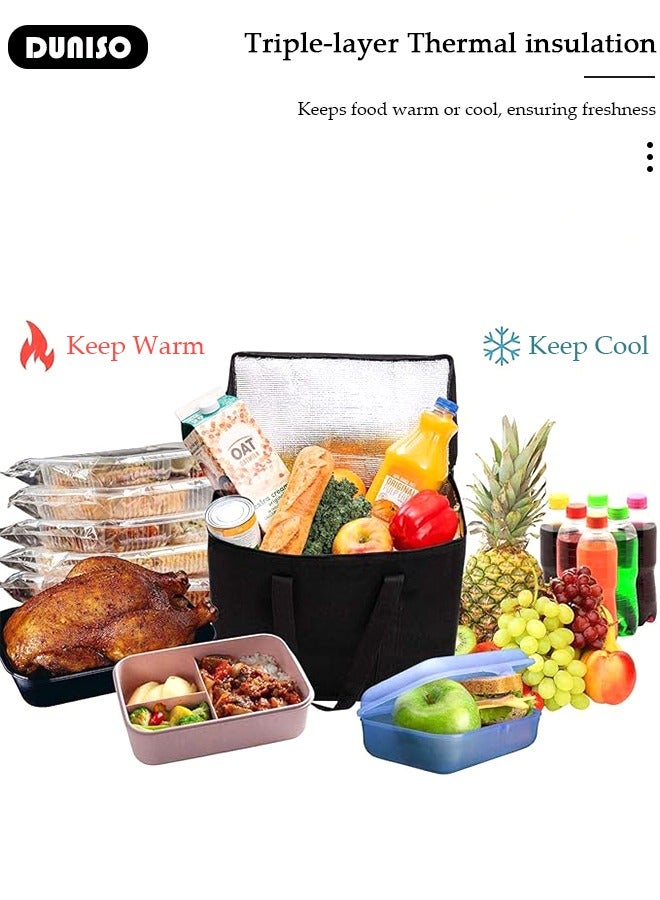 DUNISO Insulated Grocery Bag with Zippered Top, Lunch Delivery Bag, Insulated Shopping Bag, Reusable Food Cooler Bag, Washable, Reinforced Bottom and Handles, Insulated Grocery Bags for Hot Or Cold Food - Image 4