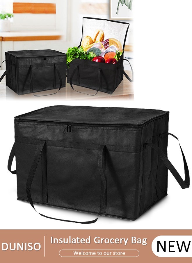 DUNISO Insulated Grocery Bag with Zippered Top, Lunch Delivery Bag, Insulated Shopping Bag, Reusable Food Cooler Bag, Washable, Reinforced Bottom and Handles, Insulated Grocery Bags for Hot Or Cold Food - Image 1