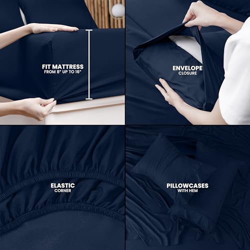 Utopia Bedding Full Sheet Set – 4 Piece Bed Sheets for Full Size Bed, Soft and Breathable Microfiber, Includes 1 Fitted Sheet, 1 Flat Sheet and 2 Pillowcases (Navy Blue) - Image 4