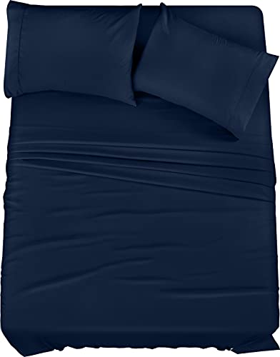 Utopia Bedding Full Sheet Set – 4 Piece Bed Sheets for Full Size Bed, Soft and Breathable Microfiber, Includes 1 Fitted Sheet, 1 Flat Sheet and 2 Pillowcases (Navy Blue) - Image 1