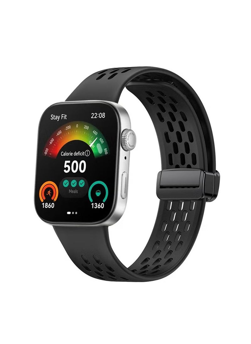 X-level - 1 Pcs Silicone Replacement Band Compatible with Huawei Fit 3 Watch, Mesh Silicone Strap with Magnetic Buckle Easy to Wear Black - Image 1