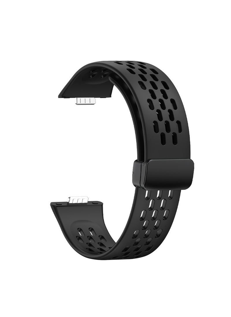 X-level - 1 Pcs Silicone Replacement Band Compatible with Huawei Fit 3 Watch, Mesh Silicone Strap with Magnetic Buckle Easy to Wear Black - Image 1