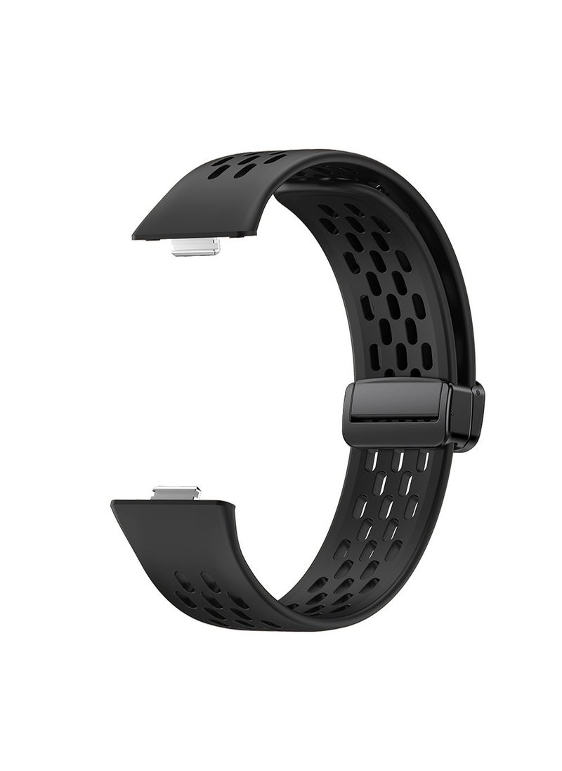 X-level - 1 Pcs Silicone Replacement Band Compatible with Huawei Fit 3 Watch, Mesh Silicone Strap with Magnetic Buckle Easy to Wear Black - Image 1