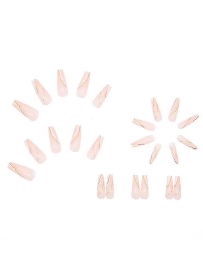 YoYoee Press on Nails Long Coffin False Nails with Designs Swirl Full Cover Fake Nails Tips for Women and Girls 24Pcs - Image 3