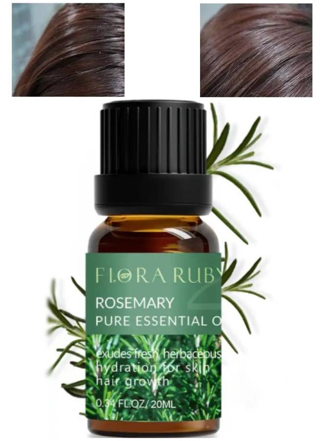 FLORA RUBY زيت إكليل الجبل المغذي للشعر زيت إكليل الجبل العطري الطبيعي النقي لتقوية الشعر وترطيب البشرة وترطيب الوجه وتغذية فروة الرأس الجافة وعلاج تساقط الشعر التالف وزيت مصل زيت إكليل الجبل 20 مل  - Image 1