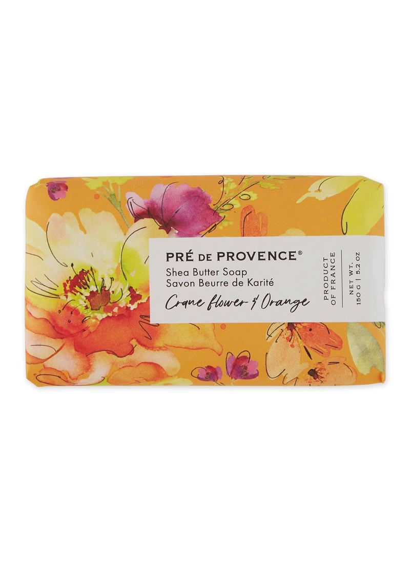 Pre De Provence - Pre de Provence Wrapped Artisanal Soap Bar Organic Shea Butter Enriched Natural French Skincare Quad Milled for a Rich Smooth Lather Crane Flower  Orange 150 Gram - Image 1