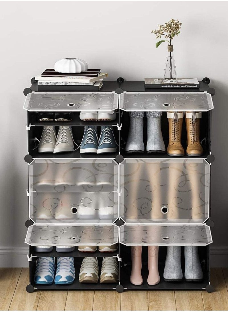 Generic - 6 Cube 12 Sells Plastic Shoe Storage Organizer Units, Stackable Shoe Organizing Rack, Closed Shoe Organizer Boxes Bins with Doors, Space Saving Shoe Storage Cabinet for Heels, Boots, Slippers - Image 1