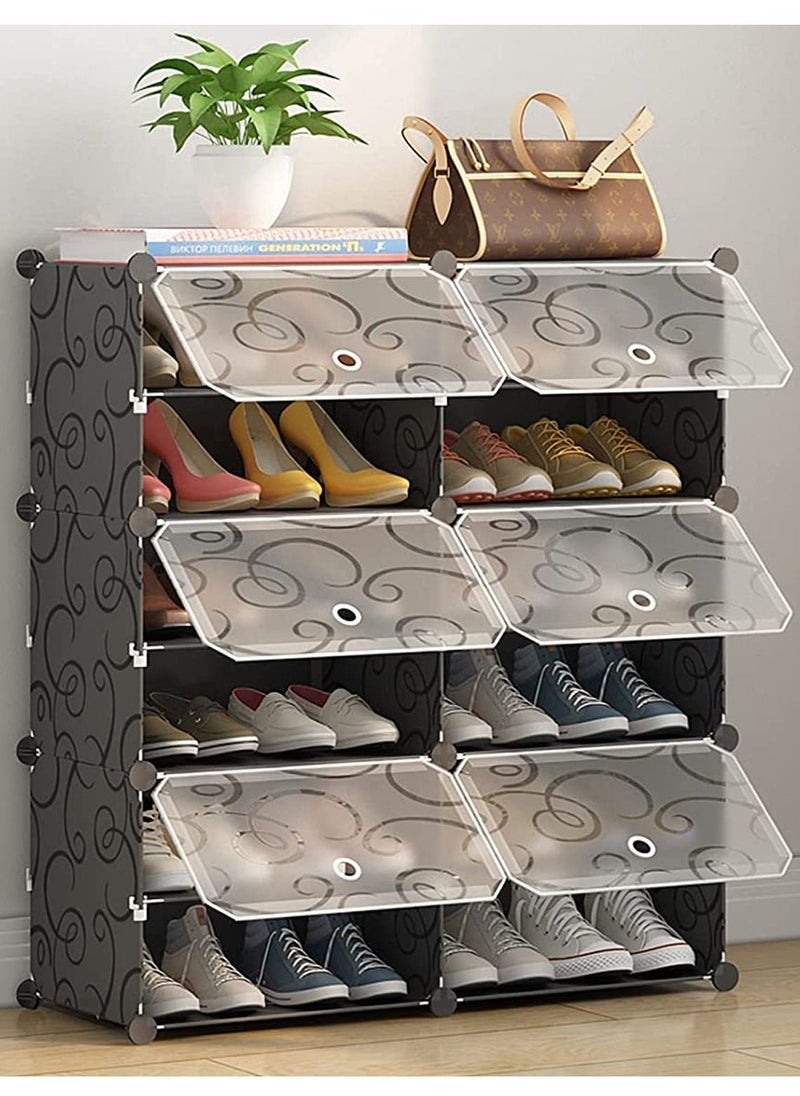 Generic - 6 Cube 12 Sells Plastic Shoe Storage Organizer Units, Stackable Shoe Organizing Rack, Closed Shoe Organizer Boxes Bins with Doors, Space Saving Shoe Storage Cabinet for Heels, Boots, Slippers - Image 1