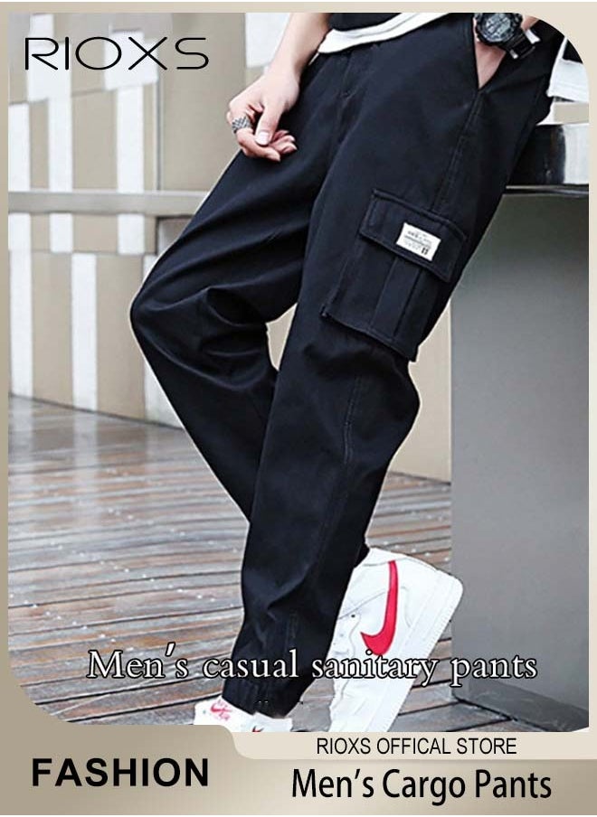 RIOXS - Men's Classic Cargo Pants, Comfortable Joggers, Casual Work Trousers, Cargo Jogging Tracksuit Bottoms, Drawstring Sweatpants with Multiple Pockets, Loose Cargo Sweatpants, Suitable for Outdoor Activities and Daily Leisure - Image 1