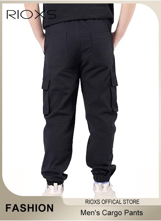 RIOXS - Men's Classic Cargo Pants, Comfortable Joggers, Casual Work Trousers, Cargo Jogging Tracksuit Bottoms, Drawstring Sweatpants with Multiple Pockets, Loose Cargo Sweatpants, Suitable for Outdoor Activities and Daily Leisure - Image 1