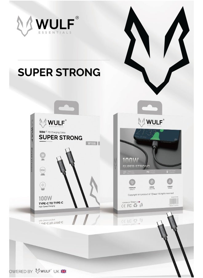 Wulf Essentials WULF W106 100W Type-C to Type-C PD Charging Cable – 1M Braided 