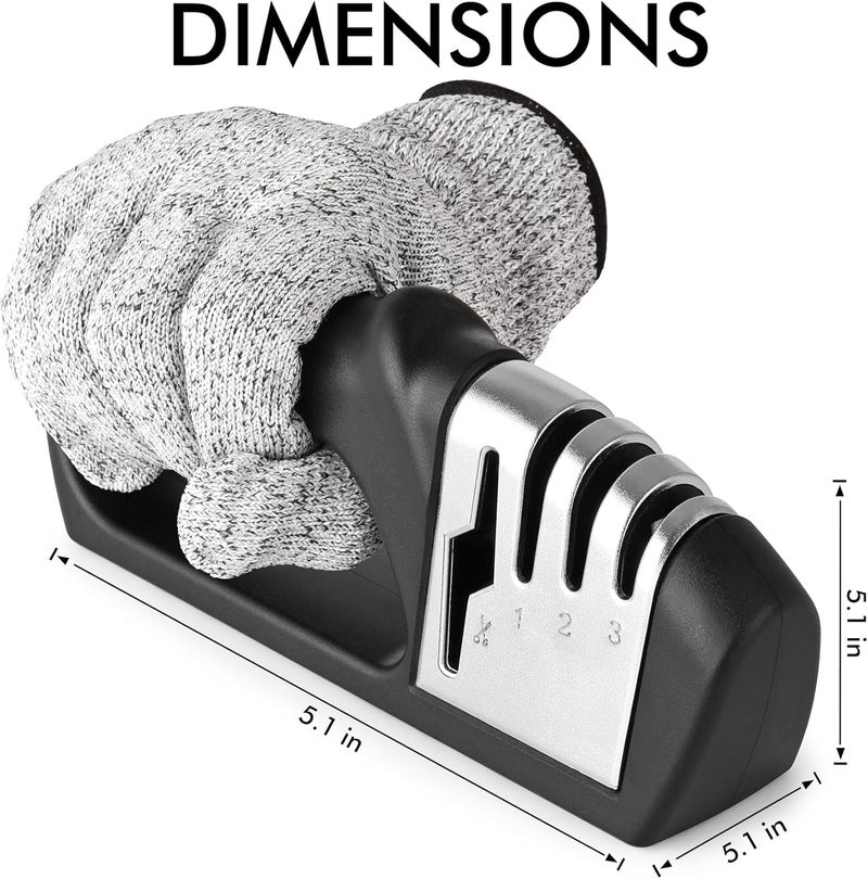 hotec 4in1 Knife Sharpener, 3 Stage Manual Sharpener for Sharpening Kitchen Knives 1 Stage for Scissors- Ceramic Stone, Tungsten Carbide Plates, Diamond rods - Image 2