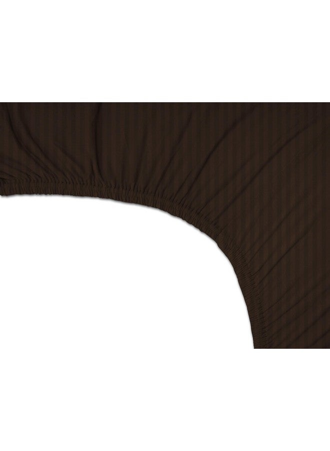 BSB HOME Premium Cotton 220tc Elastic Fitted Bedsheets with 2 Pillow Covers | King Size Bed with All Around Elastic 220 TC Supersoft Striped Pattren Breathable |Size-78 x72+10 inches |Coffee - Image 2