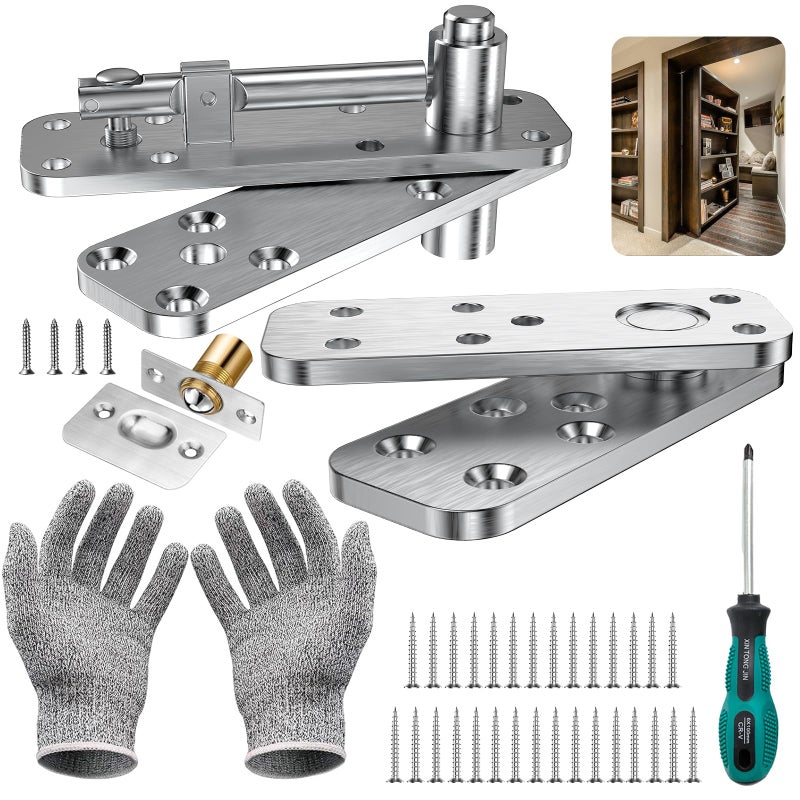 KIMSOFUNNY Hidden Door Hinge Pivot Hinge 570LBS LoadBearing Heavy Duty Pivot Door Hardware for Hidden Door Bookcase Hinge Kit 360 Rotation Invisible Door Hinges for Secret Door Silver - Image 2