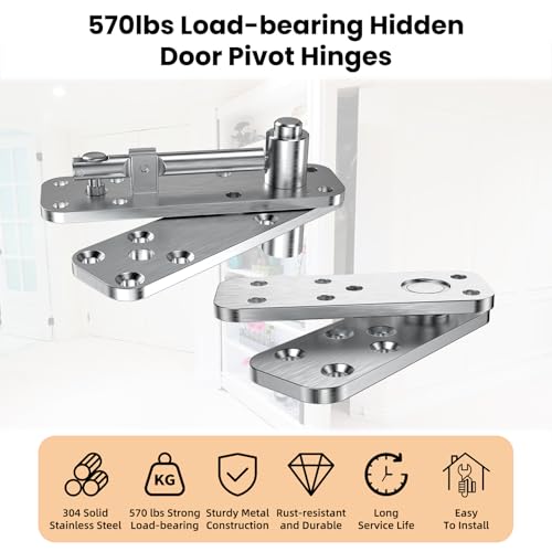 KIMSOFUNNY Hidden Door Hinge Pivot Hinge 570LBS LoadBearing Heavy Duty Pivot Door Hardware for Hidden Door Bookcase Hinge Kit 360 Rotation Invisible Door Hinges for Secret Door Silver - Image 3
