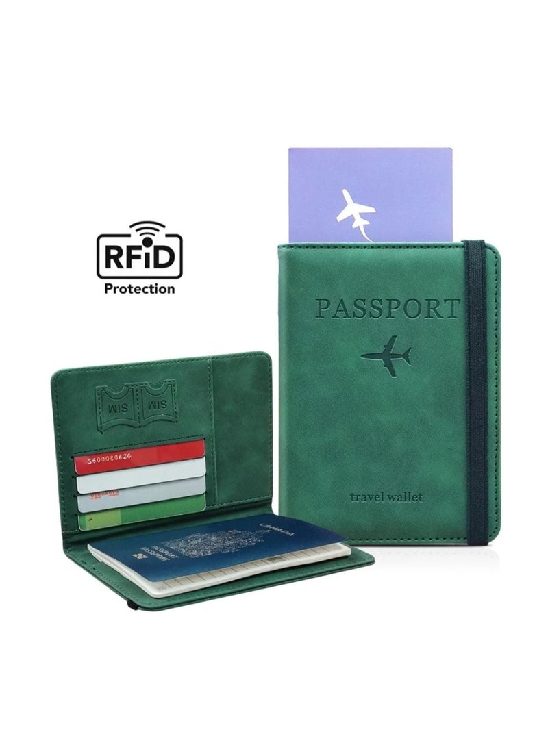 Passport Holder Wallet Cover Case, Passport Case with RFID Blocking, PU Leather Travel Document Holder for Men&Women Travel Accessories (Green) - Image 1