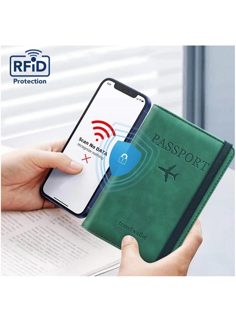 Passport Holder Wallet Cover Case, Passport Case with RFID Blocking, PU Leather Travel Document Holder for Men&Women Travel Accessories (Green) - Image 2