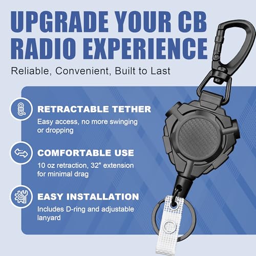 Ezcora CB Mic Holder Retractable Microphone Keeper Heavy Duty CB Radio Retractable Hanger Tether, 32" Stainless Steel Cord, 12" Nylon Attachment Lanyard, D-Ring Mount Included - Image 4