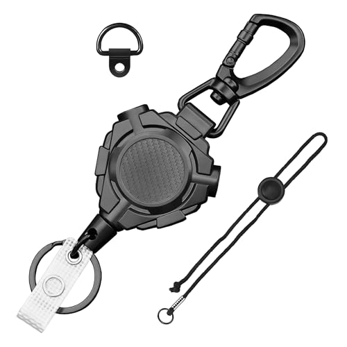 Ezcora CB Mic Holder Retractable Microphone Keeper Heavy Duty CB Radio Retractable Hanger Tether, 32" Stainless Steel Cord, 12" Nylon Attachment Lanyard, D-Ring Mount Included - Image 1