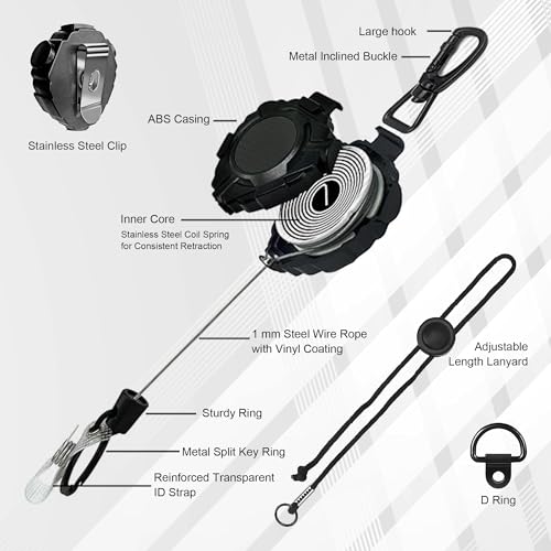 Ezcora CB Mic Holder Retractable Microphone Keeper Heavy Duty CB Radio Retractable Hanger Tether, 32" Stainless Steel Cord, 12" Nylon Attachment Lanyard, D-Ring Mount Included - Image 5