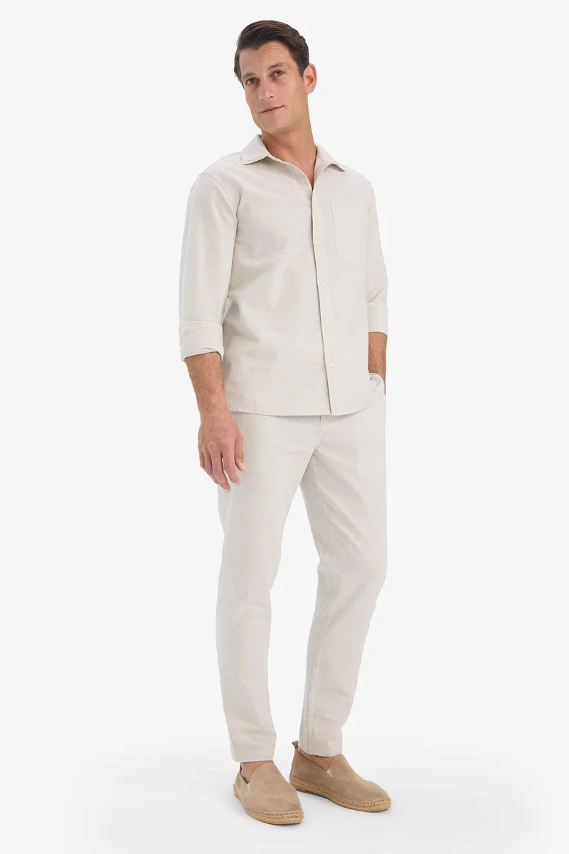 Defacto  Cotton Slim Fit Elastic Waist Linen Look Jogger Pants for Men | Best Price UAE