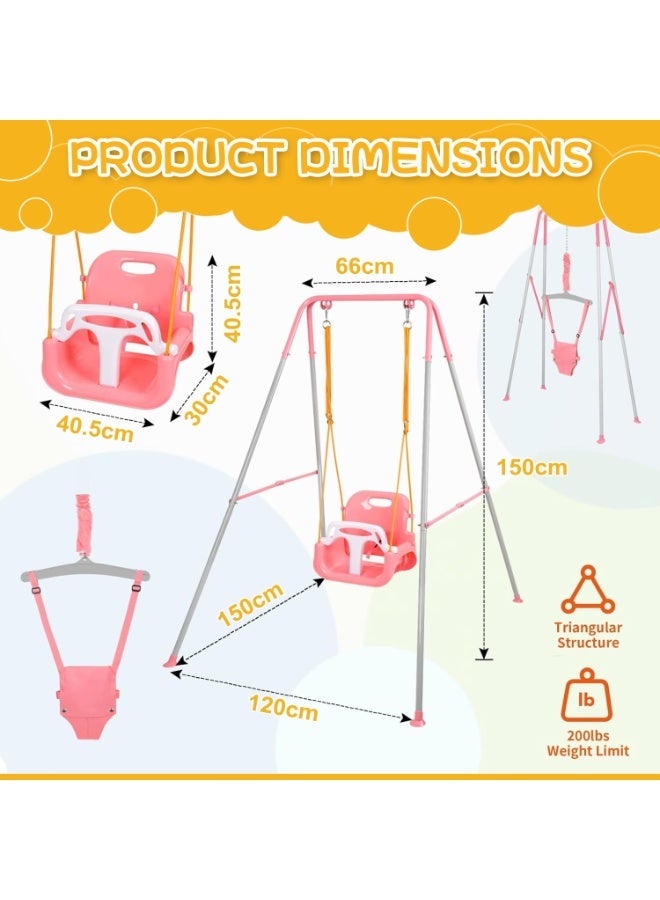 LIODUX 4-in-1 Baby Swing Set and Jumper, Foldable Metal Porch Swings Stand, Heavy Duty Kids Swing Stand, Maximum Weight 90KG, Easy to Assemble, Kids Bouncer for Indoor & Outdoor Playground, Pink - Image 4