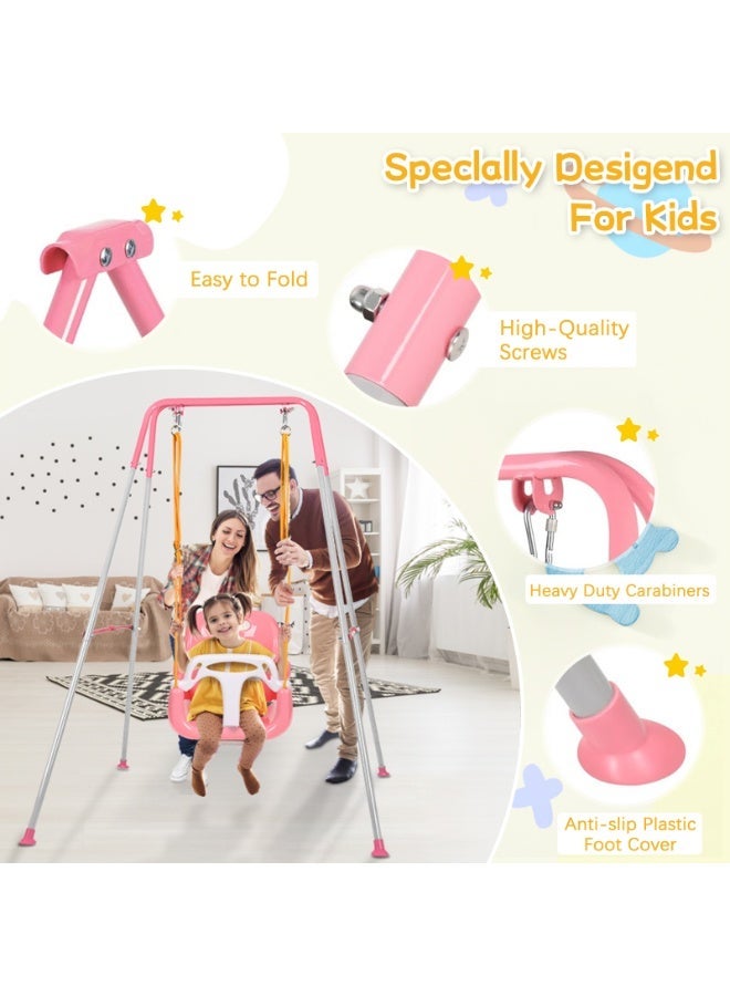 LIODUX 4-in-1 Baby Swing Set and Jumper, Foldable Metal Porch Swings Stand, Heavy Duty Kids Swing Stand, Maximum Weight 90KG, Easy to Assemble, Kids Bouncer for Indoor & Outdoor Playground, Pink - Image 5