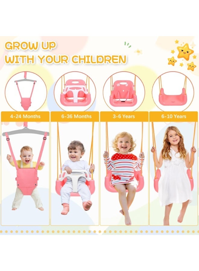 LIODUX 4-in-1 Baby Swing Set and Jumper, Foldable Metal Porch Swings Stand, Heavy Duty Kids Swing Stand, Maximum Weight 90KG, Easy to Assemble, Kids Bouncer for Indoor & Outdoor Playground, Pink - Image 2