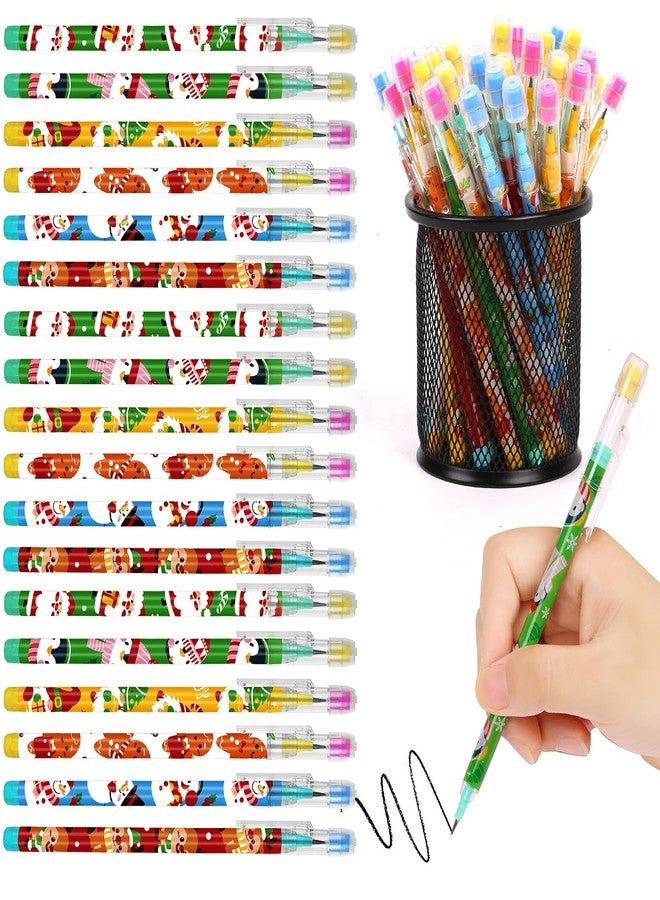 FOIMAS 48 PCS Christmas Pencils Stackable Push Pencil with Cartoon Santa Claus Snowman Plastic Pencils for Students Classroom Rewards Christmas Stocking Stuffer - Image 1